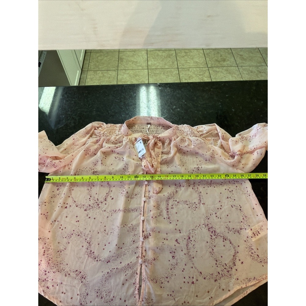 Free People Blouse Sz S Pink Ruffle Tie Neck Sheer Boho OB1828859 Flowy - Picture 10 of 10